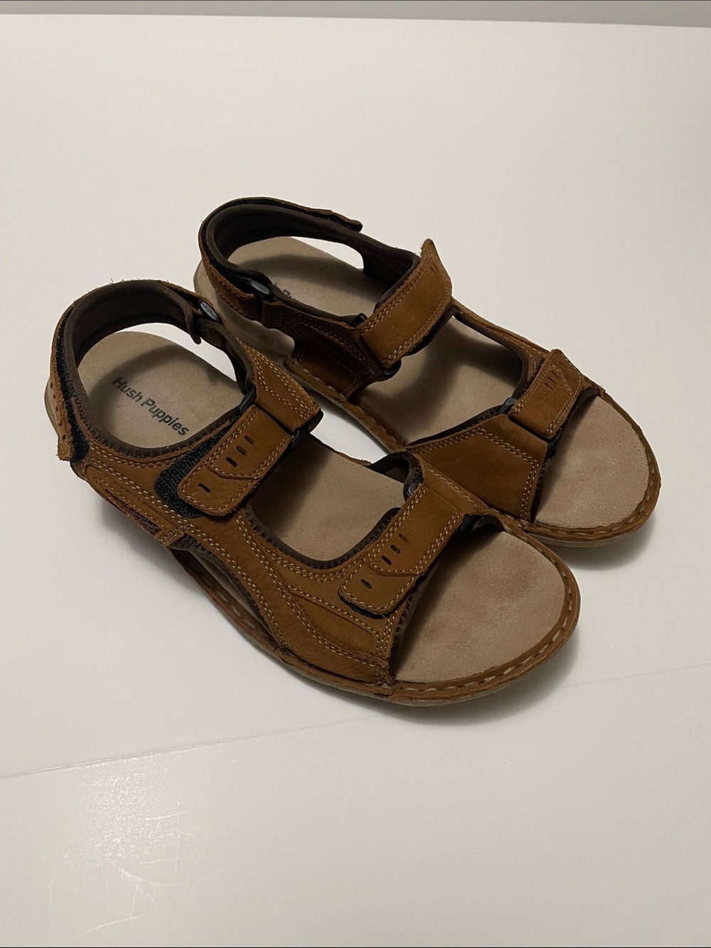Men’s Hush Puppies Tan Brown Leather Fisherman Sandals Sz 10.5W